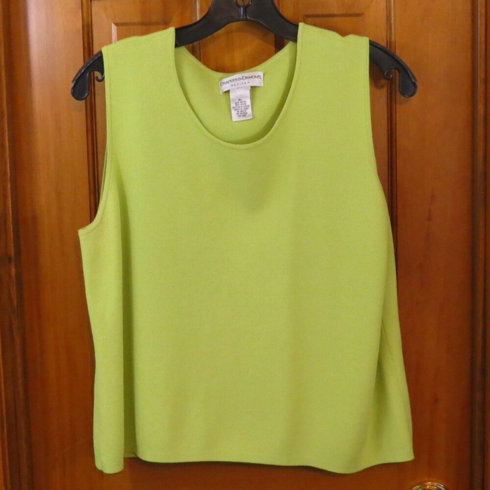 Draper's & Damon's Lime Green Tank Top Rayon Knit Round Neck Size Petite L